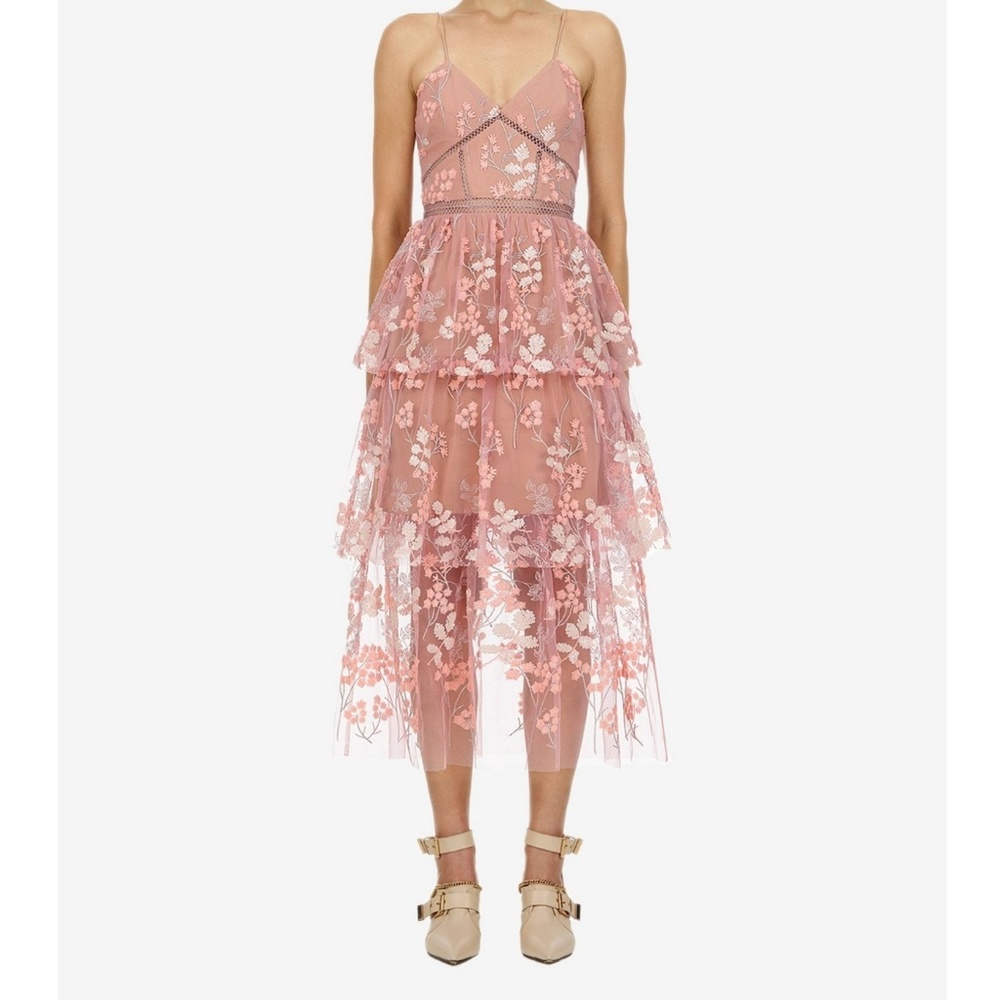 SELF-PORTRAIT Sequin Embroidered Midi Dress